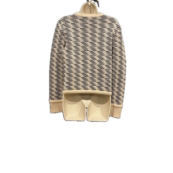 Tory Burch Size Large Geometric Pattern Crew Neck Sweater Wool Women Black Cream - Picture 6 of 9
